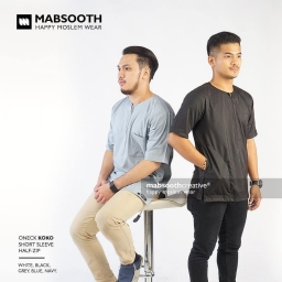 Baju koko mabsooth resleting oneck (tanpa kerah) lengan pendek